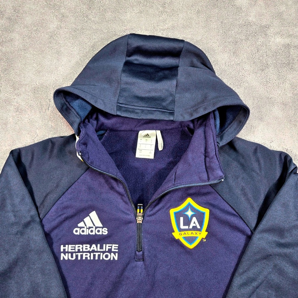Adidas LA Galaxy Hoodie Mens Large Navy Blue Excellent Climawarm Quarter Zip MLS - Picture 4 of 16